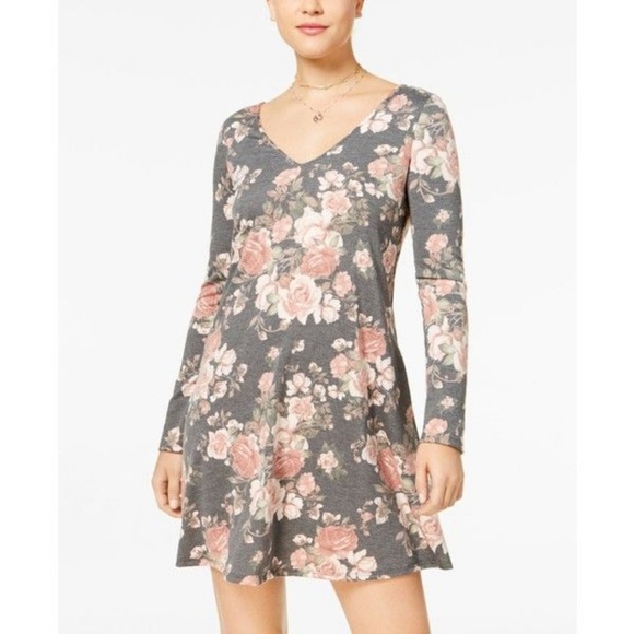 BCX Dresses & Skirts - BCX Juniors Printed Lace-Back Dress Grey Floral M